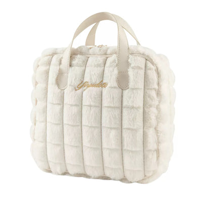 Plush embroidery makeup handbag