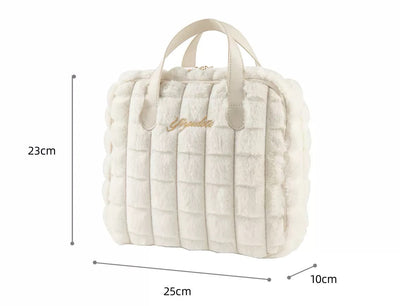 Plush embroidery makeup handbag