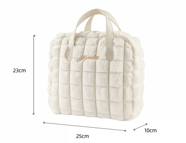 Plush embroidery makeup handbag