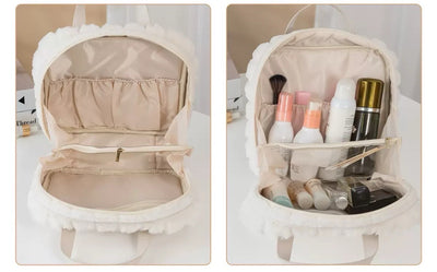 Plush embroidery makeup handbag
